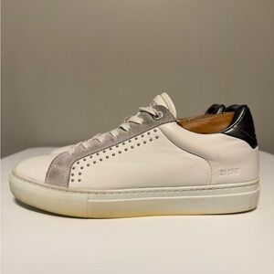 Zadig and Voltaire White & Metallic Gray Leather Lace Up Studded EU 40 US 9 UK 6
